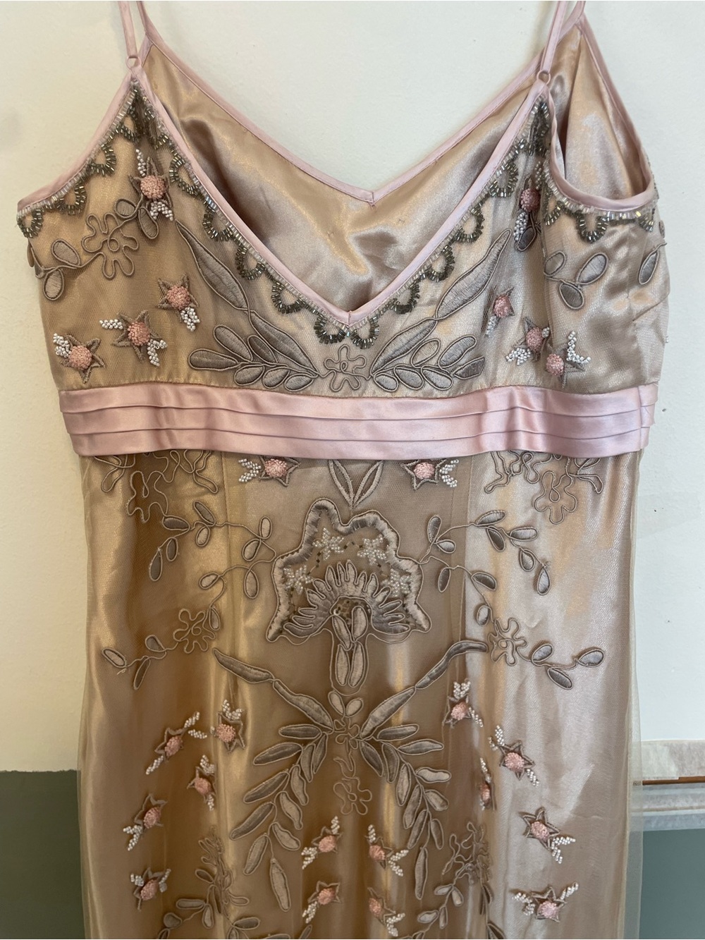 Sue Wong  Nocturne VTG Mermaid Slip Dress Mesh Overlay Champagne & Rose Pink - Picture 3 of 9